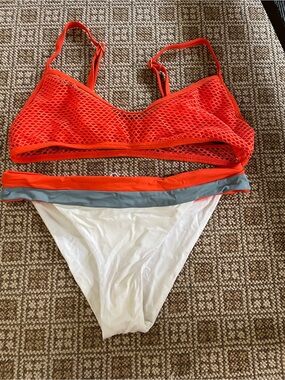 Orange Mesh Bikini Top with White Briefs - Women's Swim